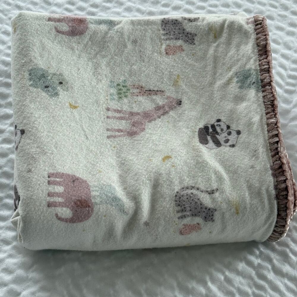 HANDMADE Safari Receiving Blanket Pink Animal Nursery Giraffe Panda 38x39 Soft